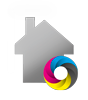 Fenster-Klebefolie 4/0 farbig bedruckt in Haus-Form konturgeschnitten