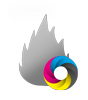 Firmenschild in Feuer-Form konturgefräst, einseitig 4/0-farbig bedruckt