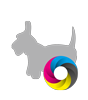 Plakat statisch haftend 4/0 farbig bedruckt in Hund-Form konturgeschnitten